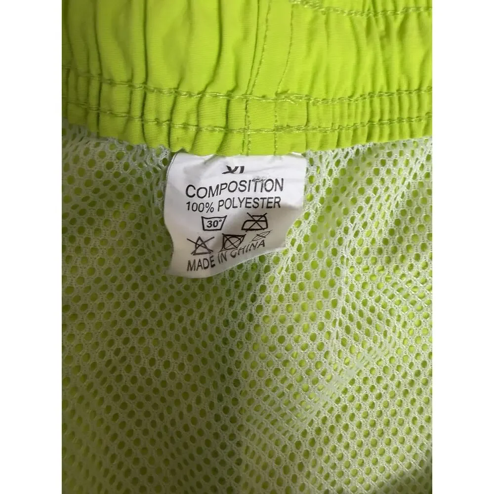Men’s XL Neon Lime Green Swim Trunks Mesh Lined Drawstring Pockets